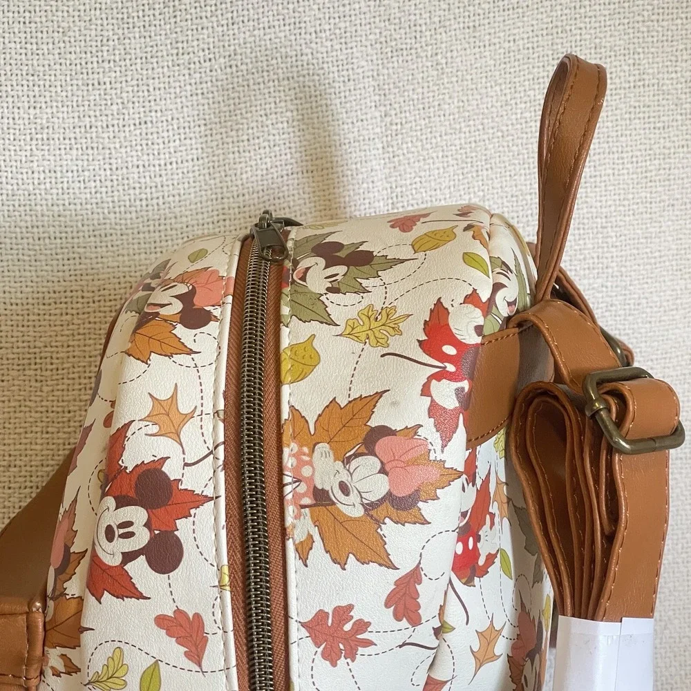 Loungefly Disney Minnie Mickey Mouse Fall Foliage Autumn Leaves Backpack USED